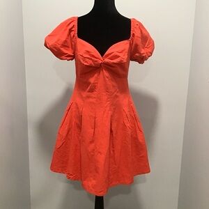 Elegant Red Puff Sleeve Dress